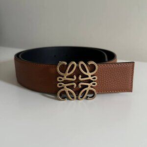 LOEWE Reversible Anagram Brown and Black Leather Women's Belt Black size 85-34